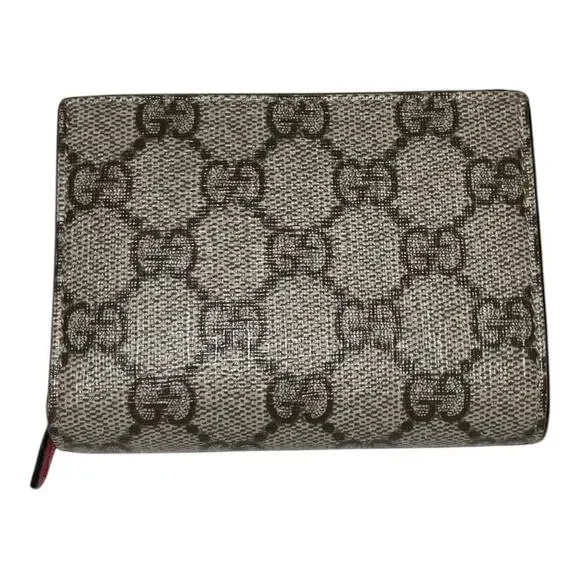 GUCCI Cherry GG Supreme  Beige Gray Bi-fold Wallet W/Box and Card - Picture 4 of 16
